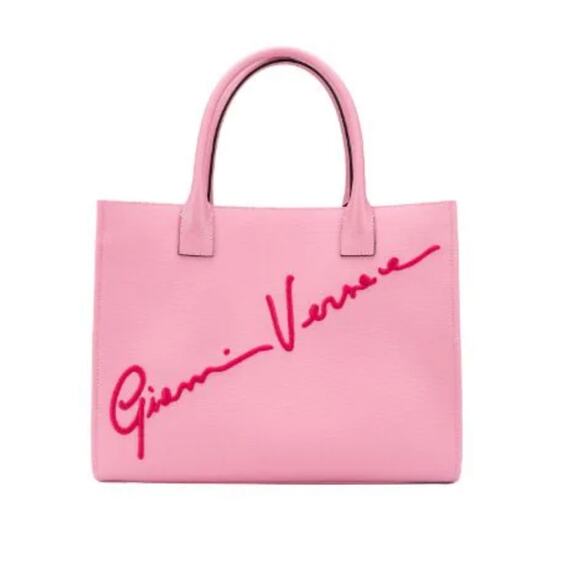 #VERSACE Signature Embroidery Canvas Tote Bag Pink - Picture 1 of 11